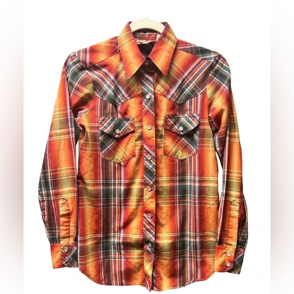 RARE Vtg 60s French Accent Western Pearl Snap Shirt 9/10 Plaid EUC